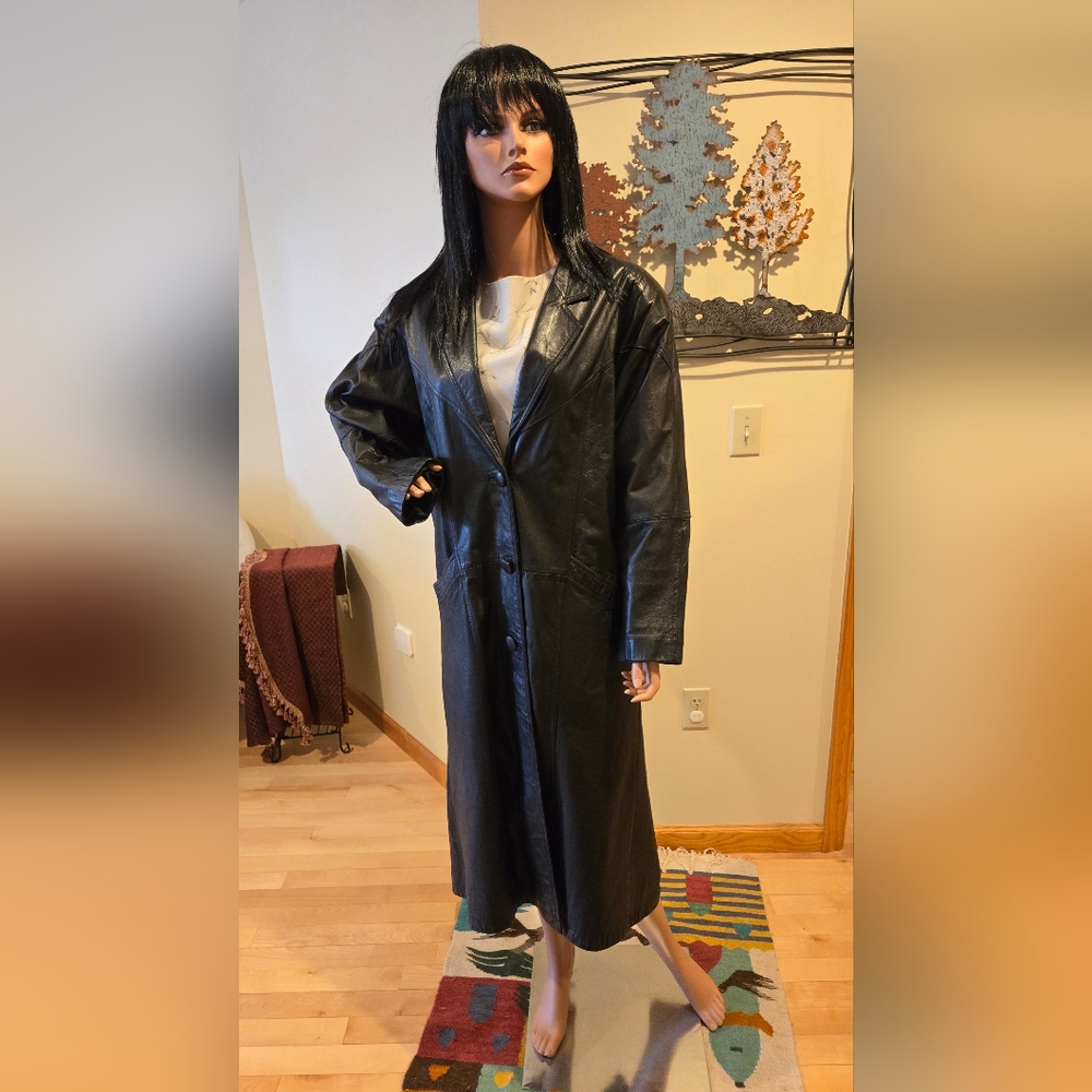Vintage John Weitz Black Leather Coat - Full Length